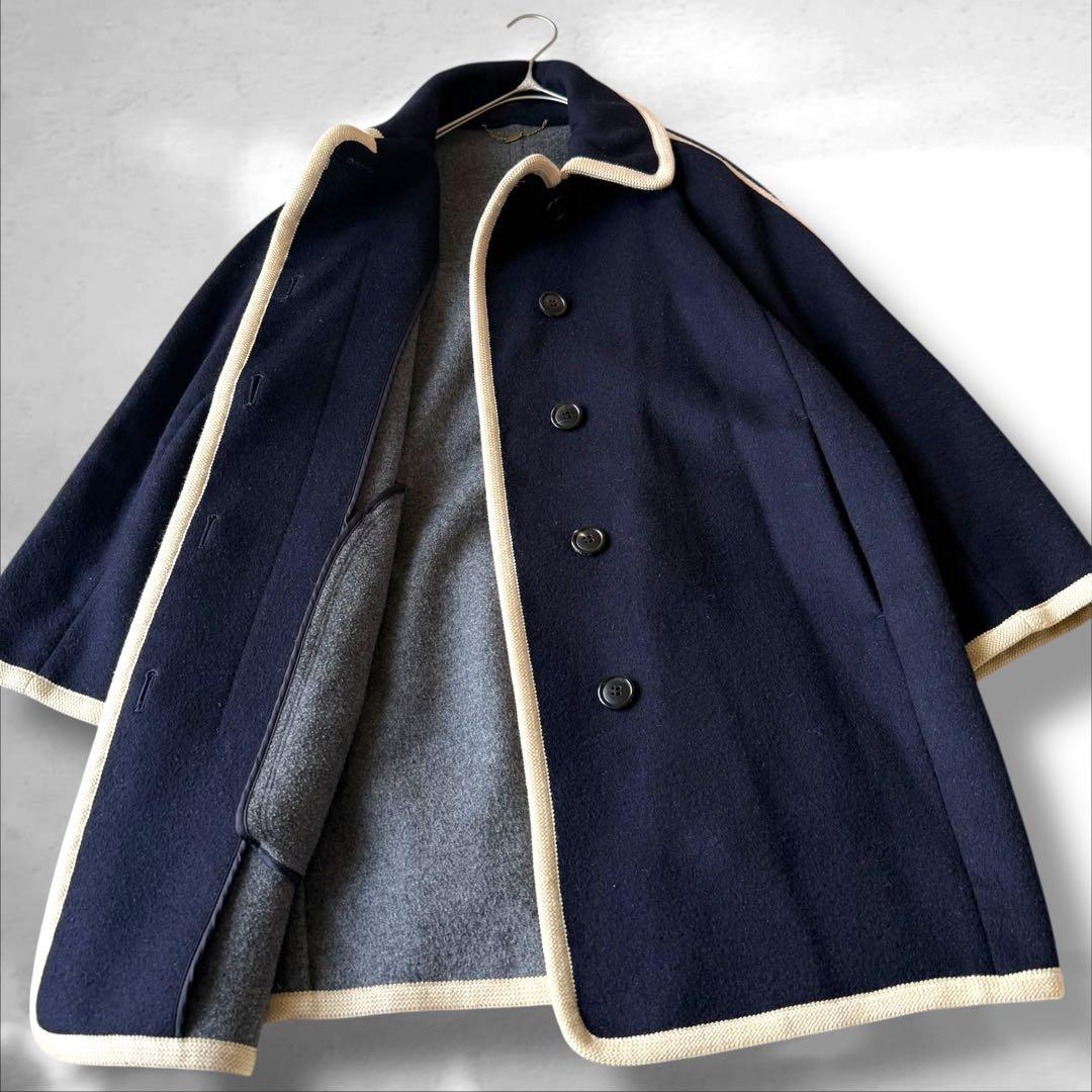 トゥモローランド　マカフィー　パイピング　カラーコート　ウール混　ネイビー　M