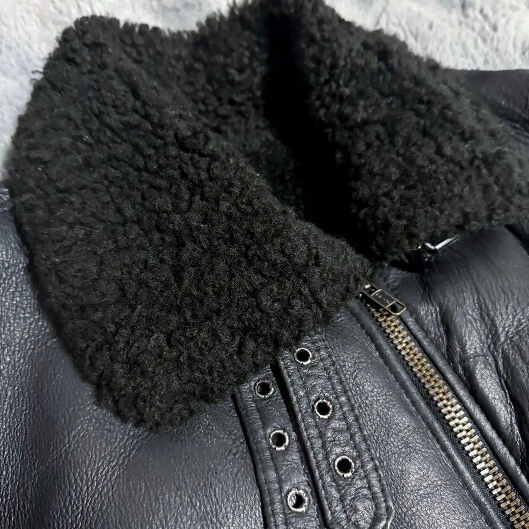 B-3 フライトジャケット リアルムートン ブラックレザー 本革 S-M相当