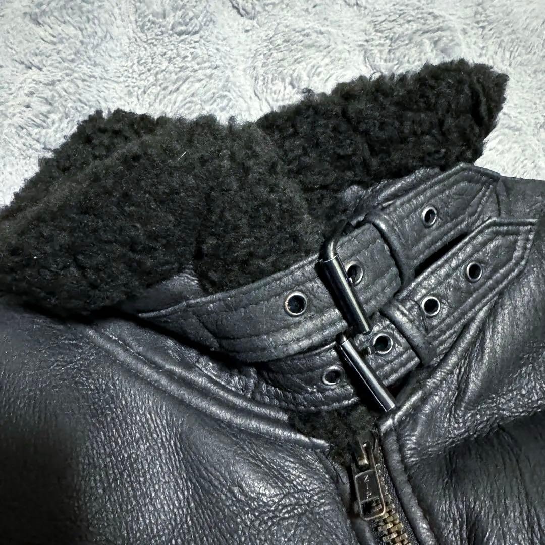 B-3 フライトジャケット リアルムートン ブラックレザー 本革 S-M相当