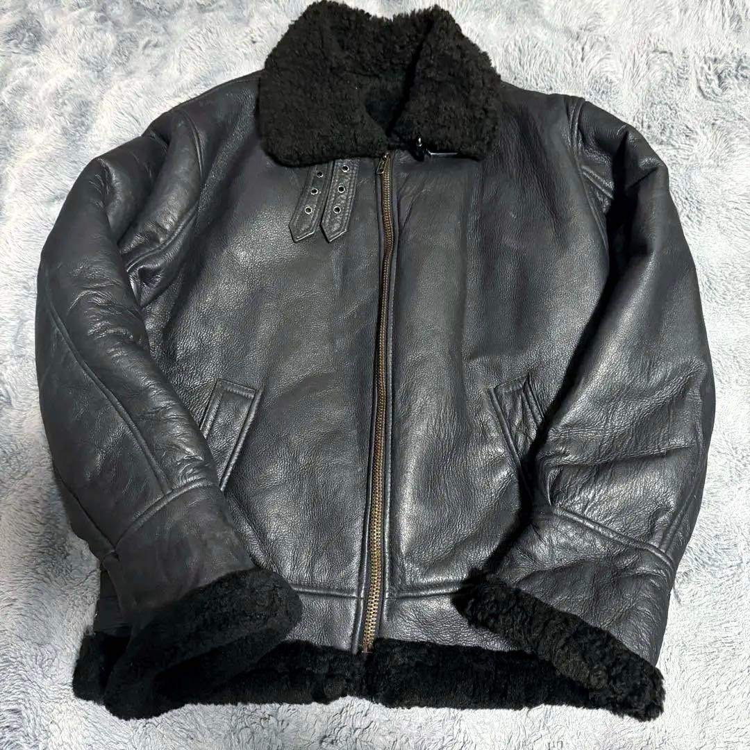 B-3 フライトジャケット リアルムートン ブラックレザー 本革 S-M相当