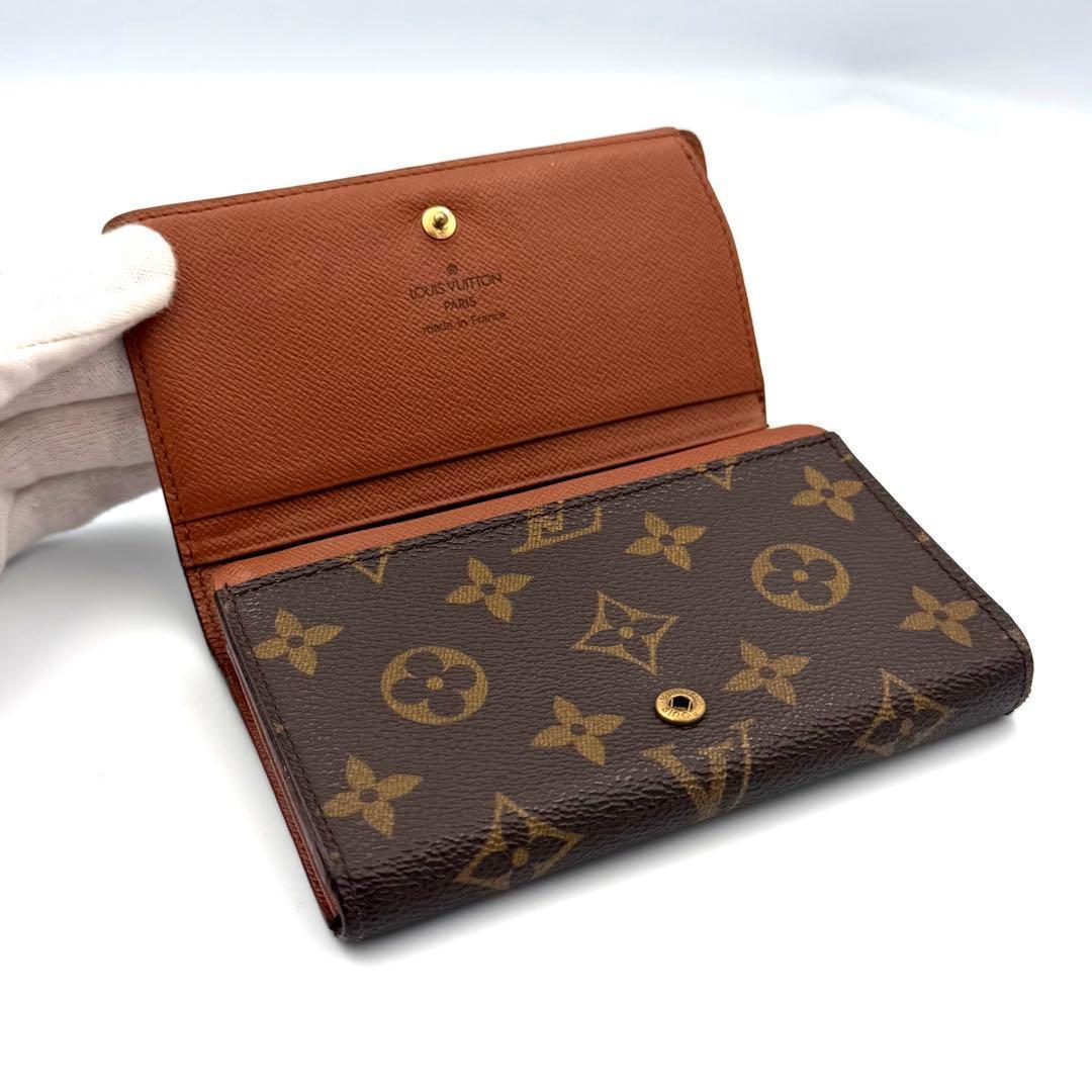ルイヴィトン モノグラム ポルトモネビエトレゾール 二つ折り財布 ブラウン 茶