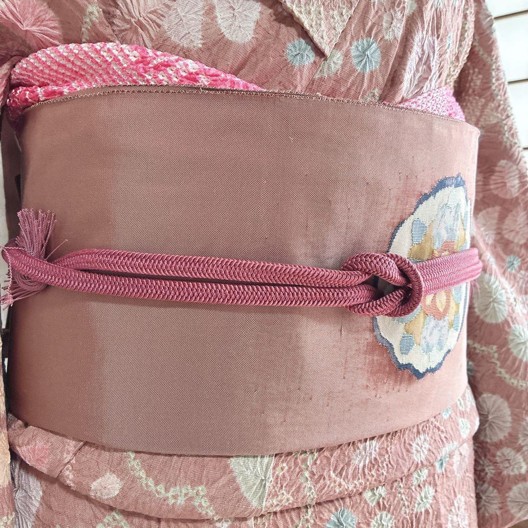 小紋　フルセット　着物　正絹　絞り　しつけ糸付き　和らぎピンク　華やぎ　G9