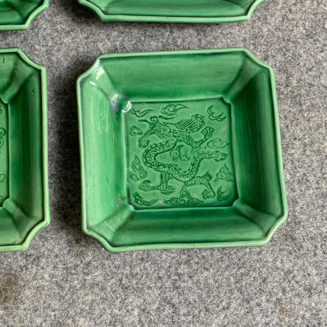 淡路珉平焼雲龍文四方隅切角皿4枚 [B25356]