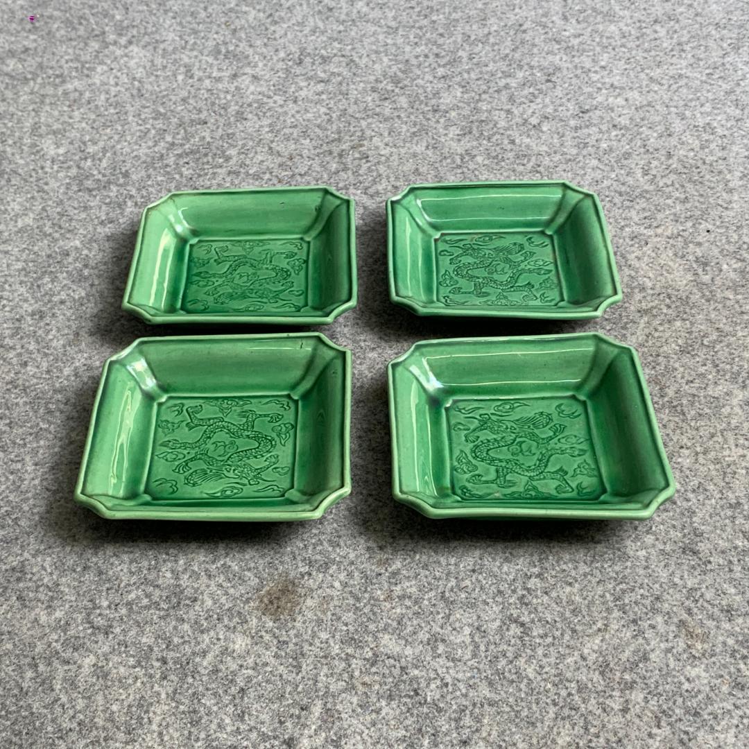 淡路珉平焼雲龍文四方隅切角皿4枚 [B25356]