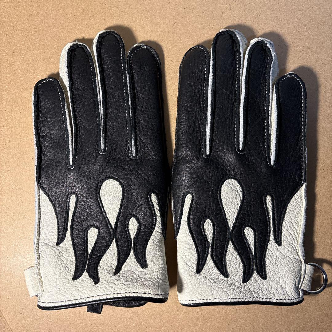 新品未使用！！Mサイズ ファイヤーパターン　レザーバイクグローブ
