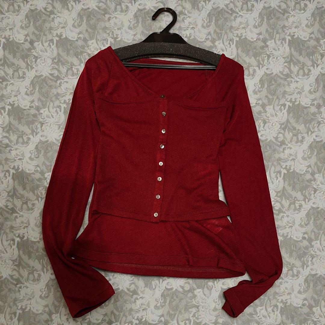 anuans シアーウールレイヤリングトップス 赤