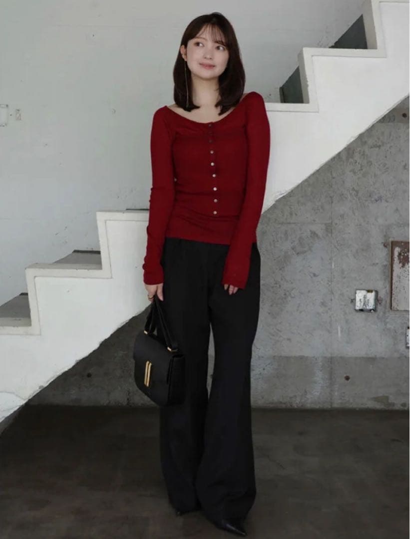 anuans シアーウールレイヤリングトップス 赤