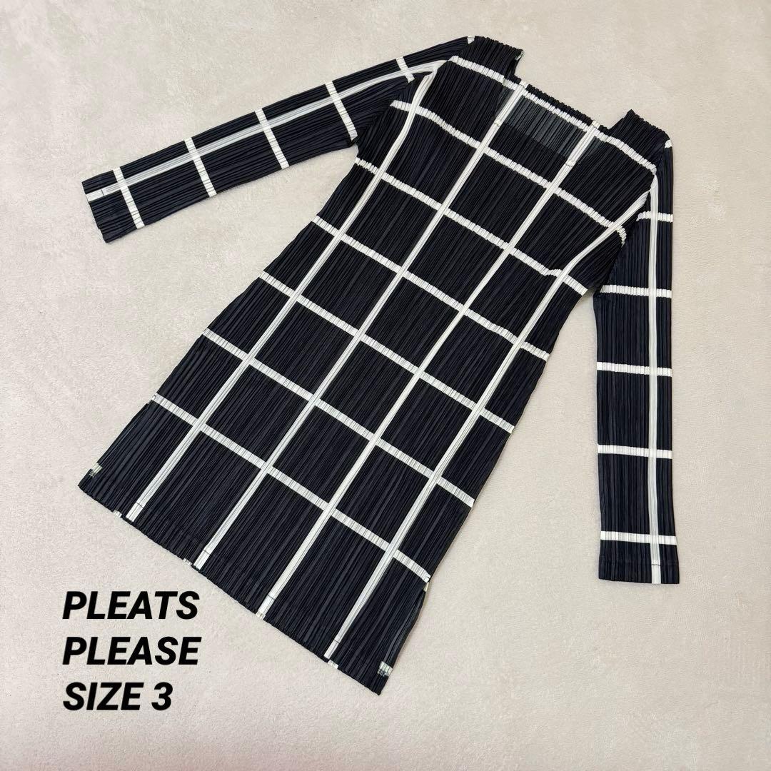 極美品✨PLEATS PLEASE チュニック　長袖　黒　白　Lサイズ