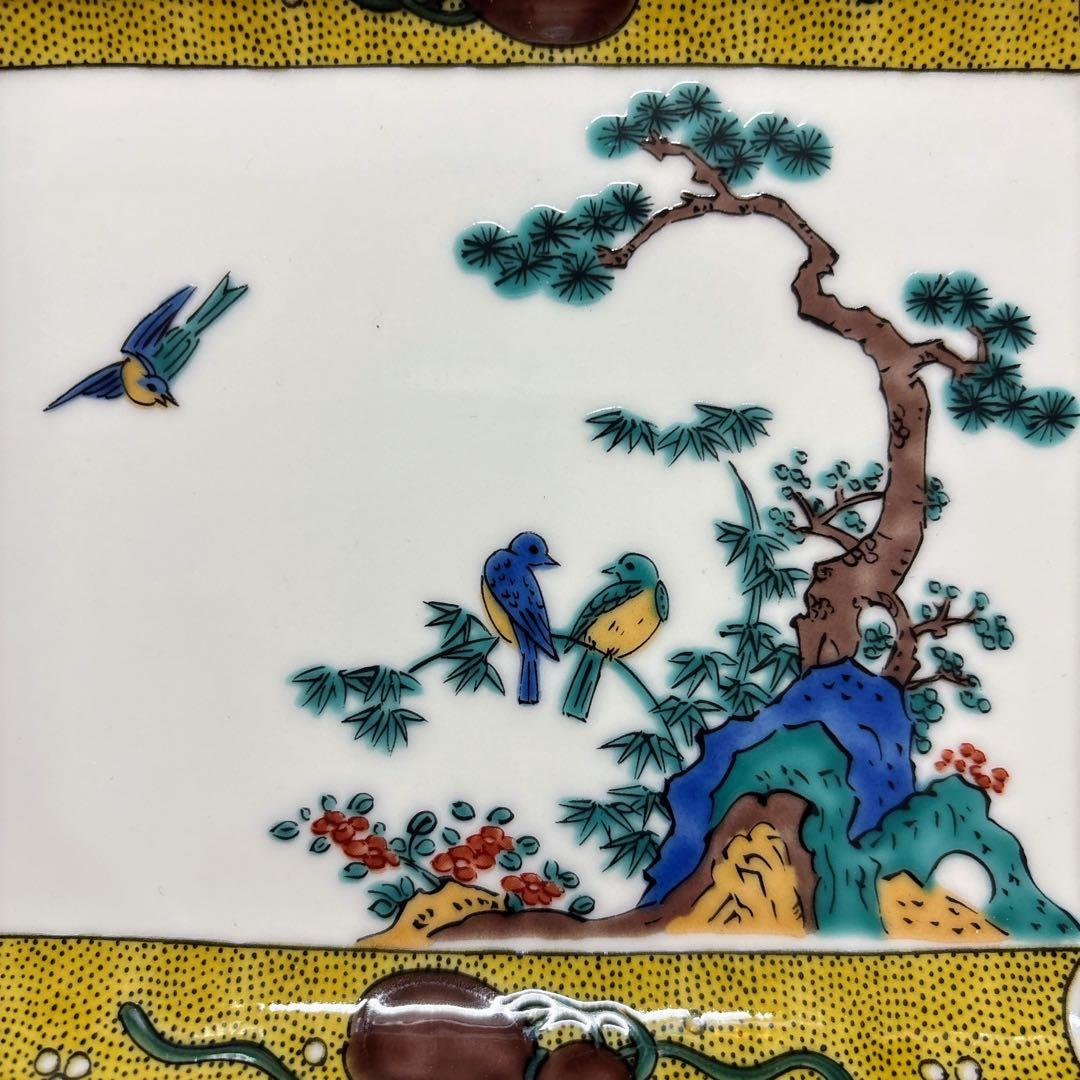 九谷焼　青郊窯　色絵　古九谷絵変り　5.5号皿揃　銘々皿　角皿　長方皿