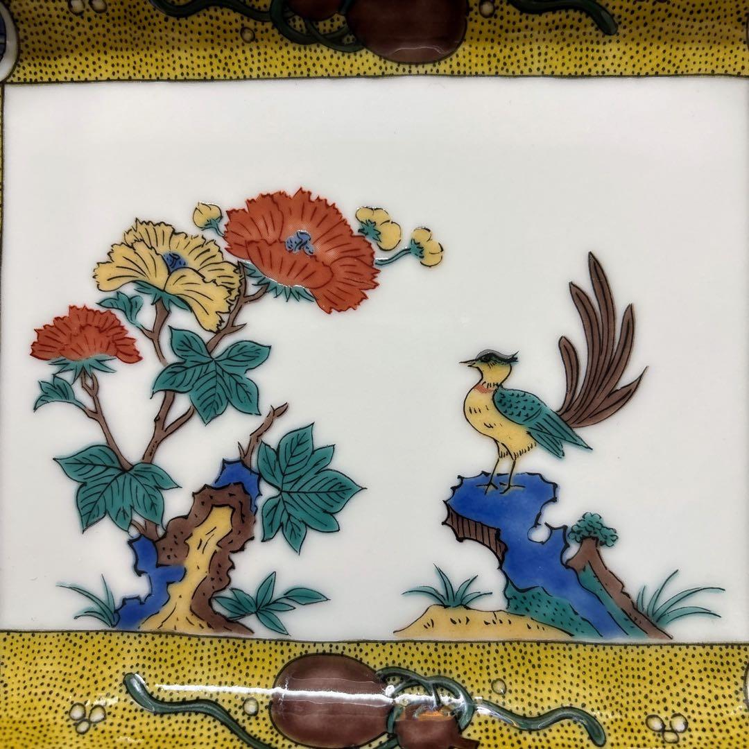 九谷焼　青郊窯　色絵　古九谷絵変り　5.5号皿揃　銘々皿　角皿　長方皿