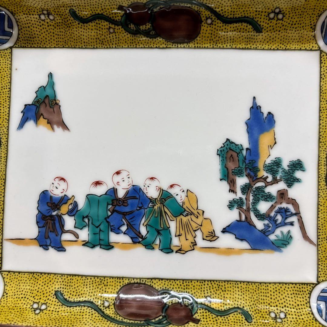 九谷焼　青郊窯　色絵　古九谷絵変り　5.5号皿揃　銘々皿　角皿　長方皿