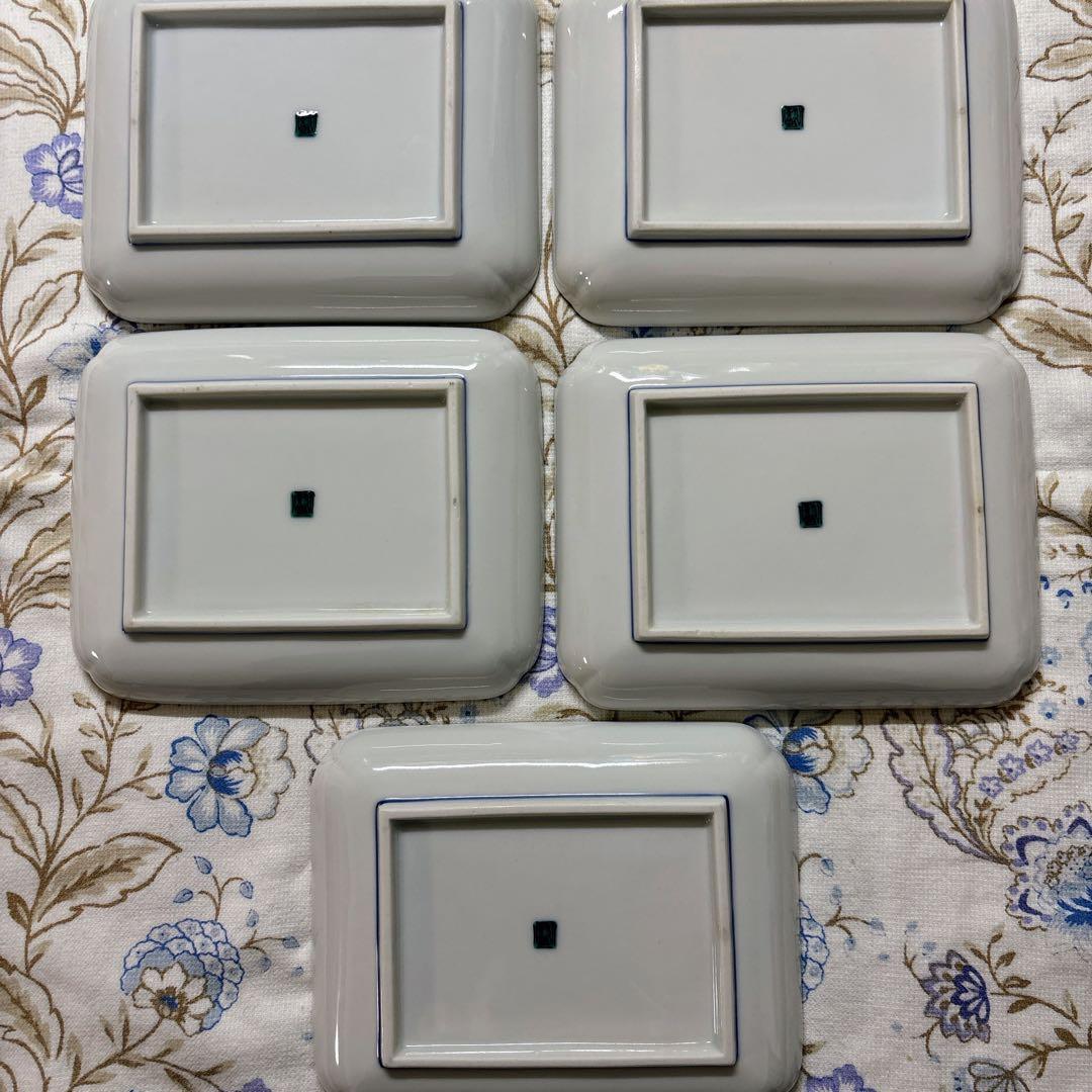 九谷焼　青郊窯　色絵　古九谷絵変り　5.5号皿揃　銘々皿　角皿　長方皿