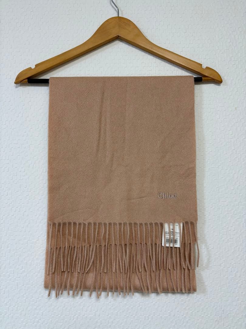 【新品】Chloe 洗えるカシミヤ100% マフラー フリンジ付 サーモンピンク