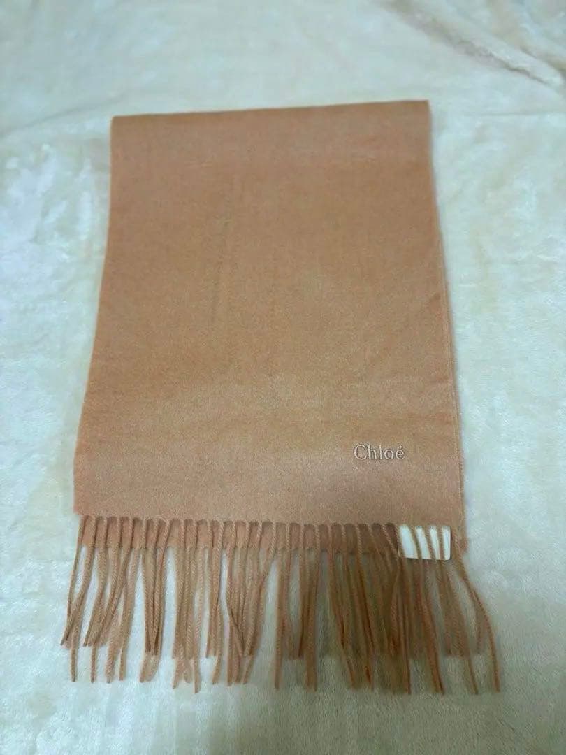 【新品】Chloe 洗えるカシミヤ100% マフラー フリンジ付 サーモンピンク