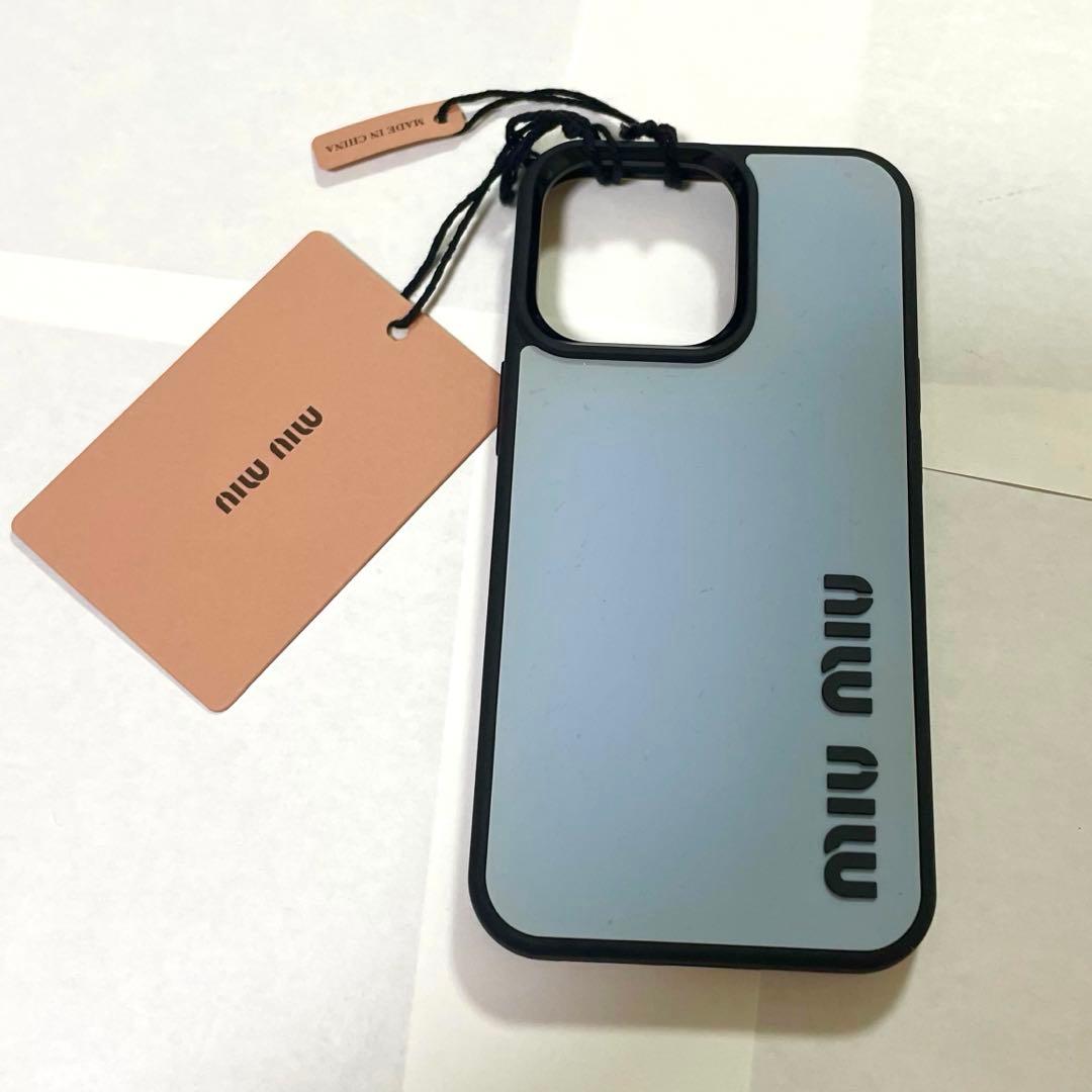 【新品】miumiu iPhone13proケース ミュウミュウ　ロゴ ブルー