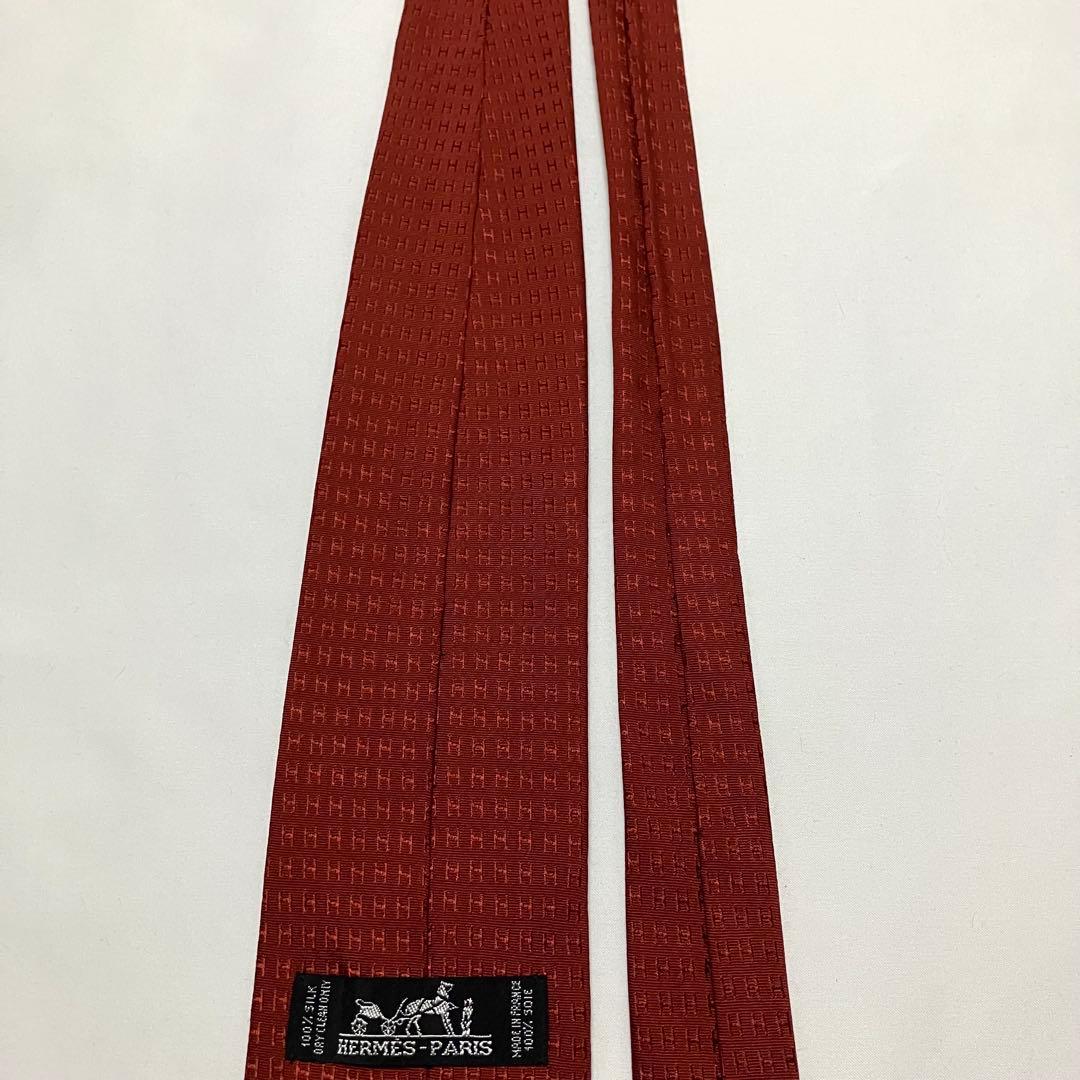 HERMES エルメス ネクタイ ファソネ H柄 レッド系 シルク フランス製
