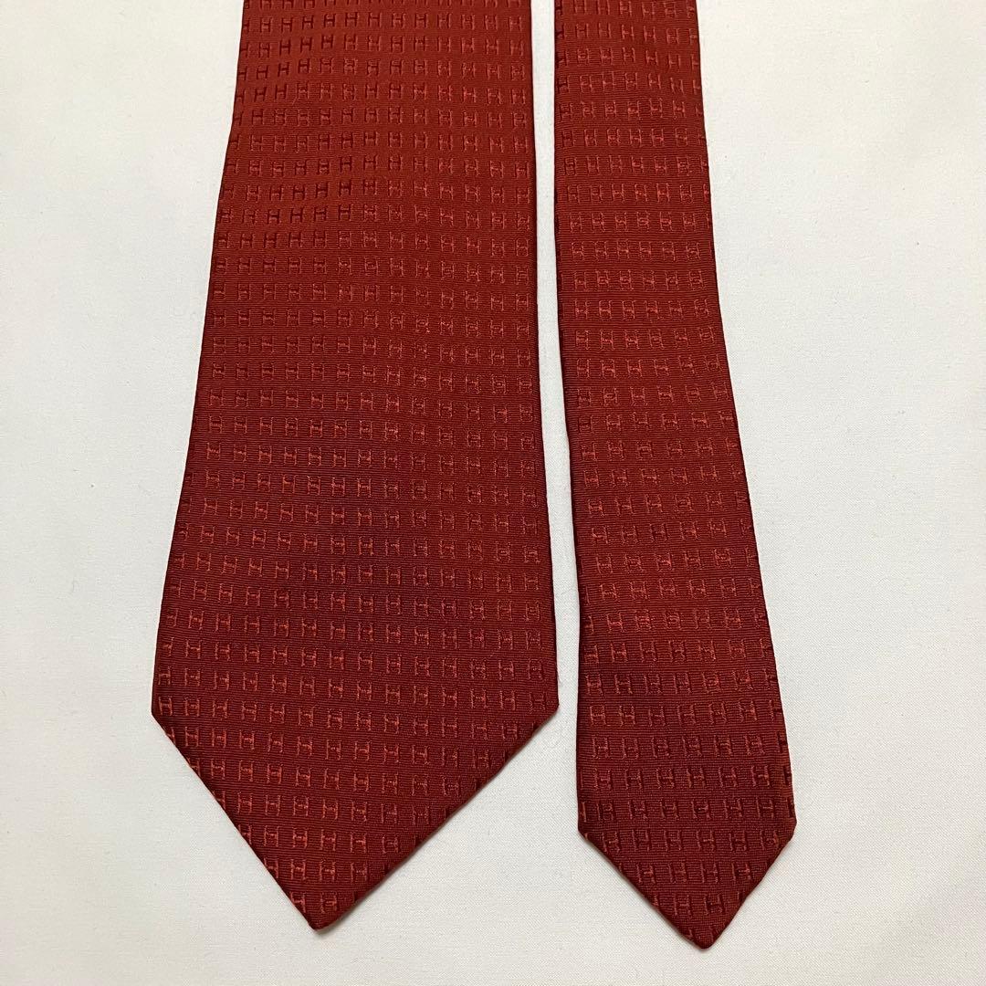 HERMES エルメス ネクタイ ファソネ H柄 レッド系 シルク フランス製