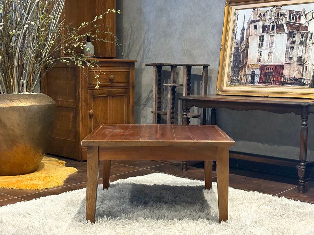 ビンテージ　天然木　センターテーブル　ローテーブル　引き出し付き　ブラウン　IZ