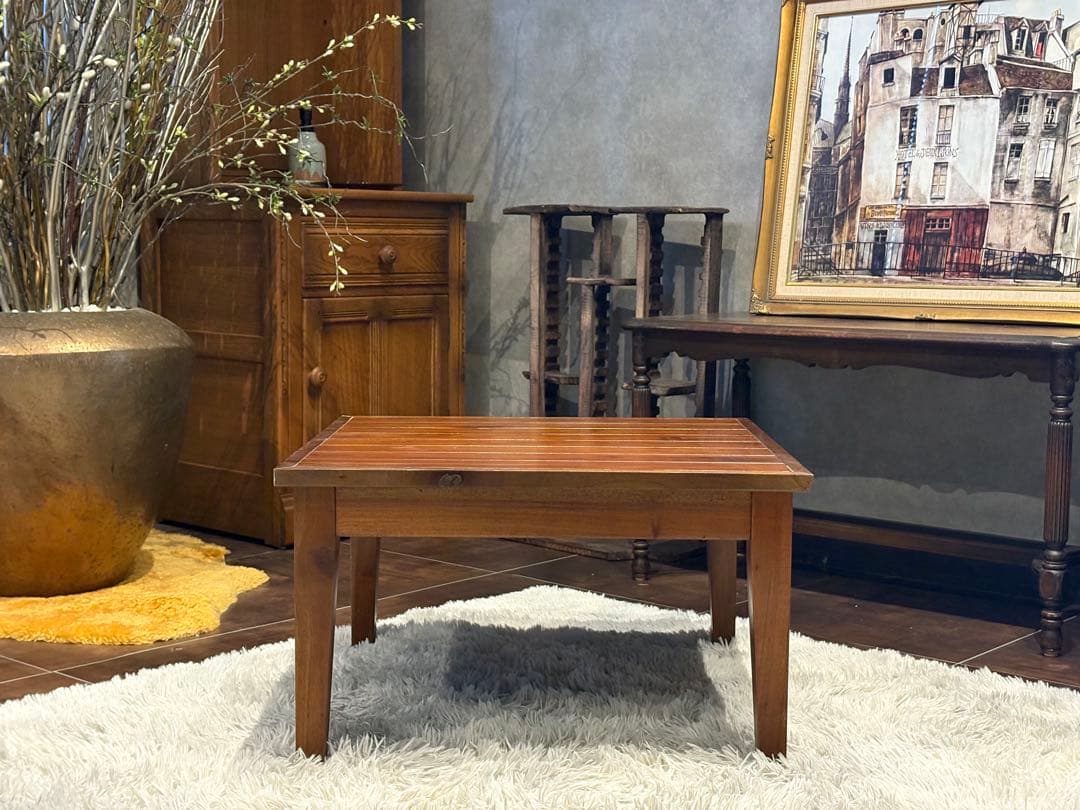 ビンテージ　天然木　センターテーブル　ローテーブル　引き出し付き　ブラウン　IZ