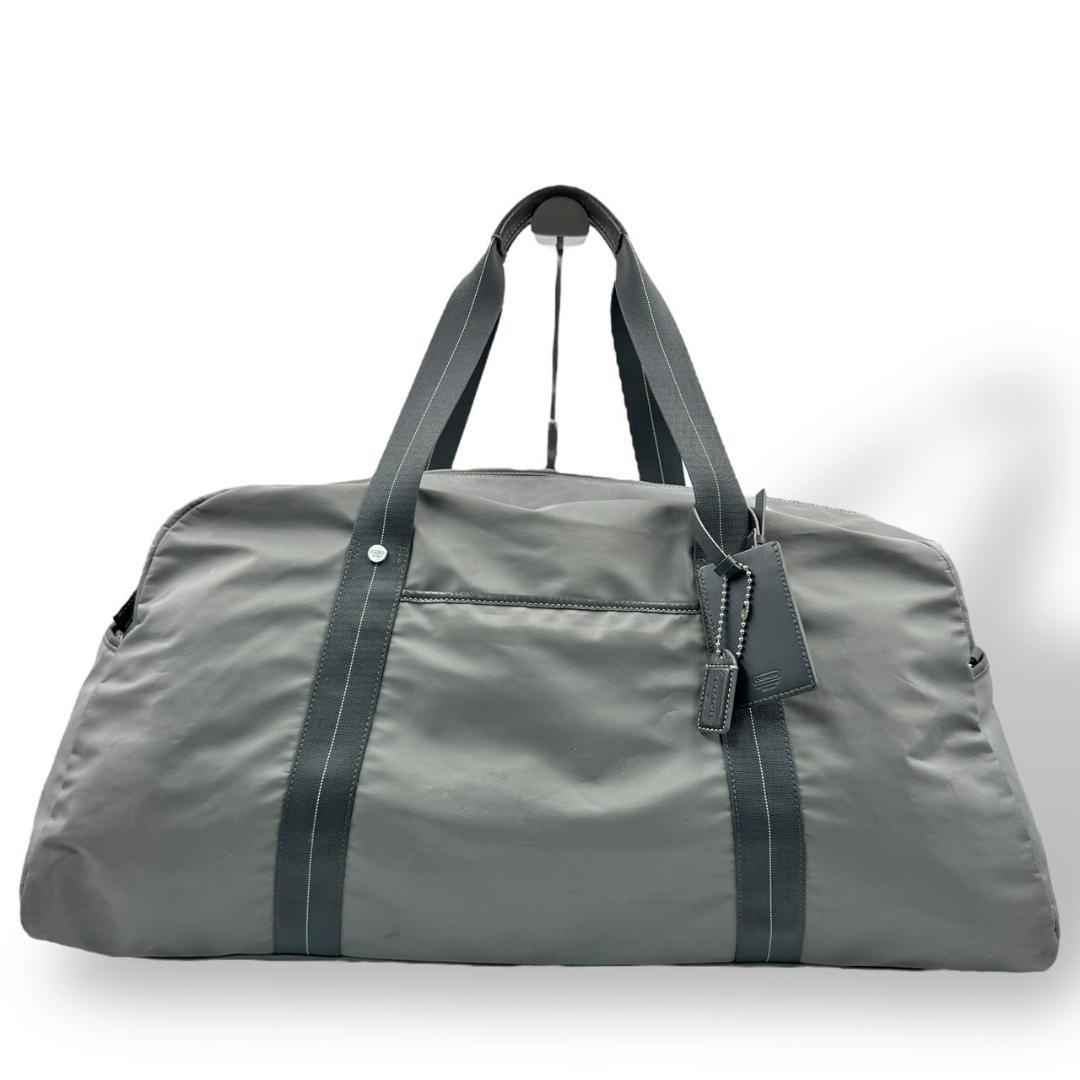 コーチ　ボストンバッグ　チャーム　ロゴ　タグ　グレー　旅行カバン　大容量　大きめ