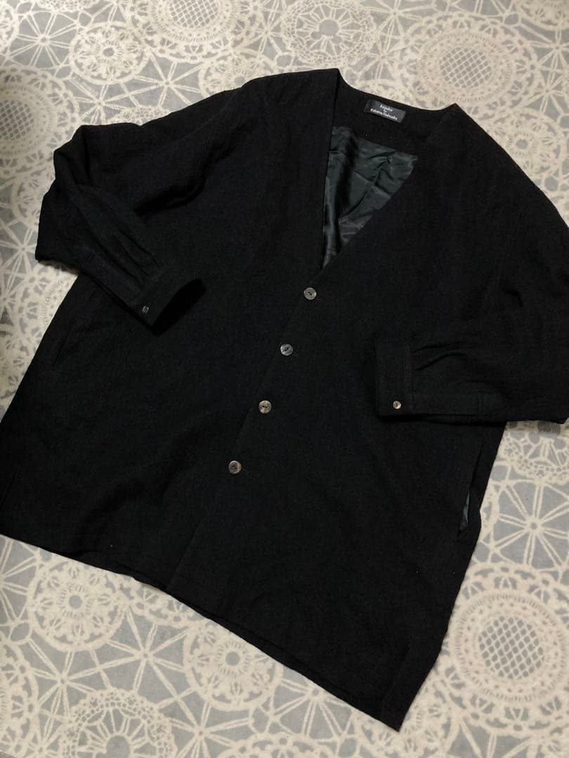 kujaku クジャク　ノーカラー　ウール　コート　ブラック　サイズ1