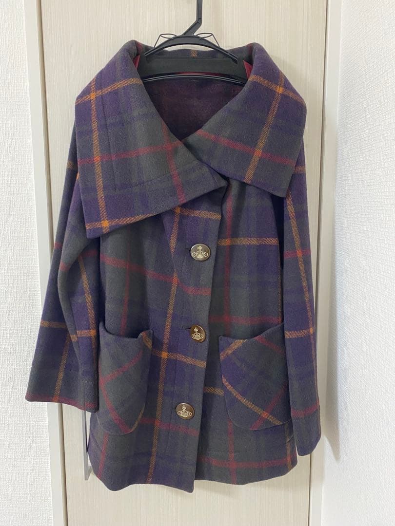 チェック柄ウールコート