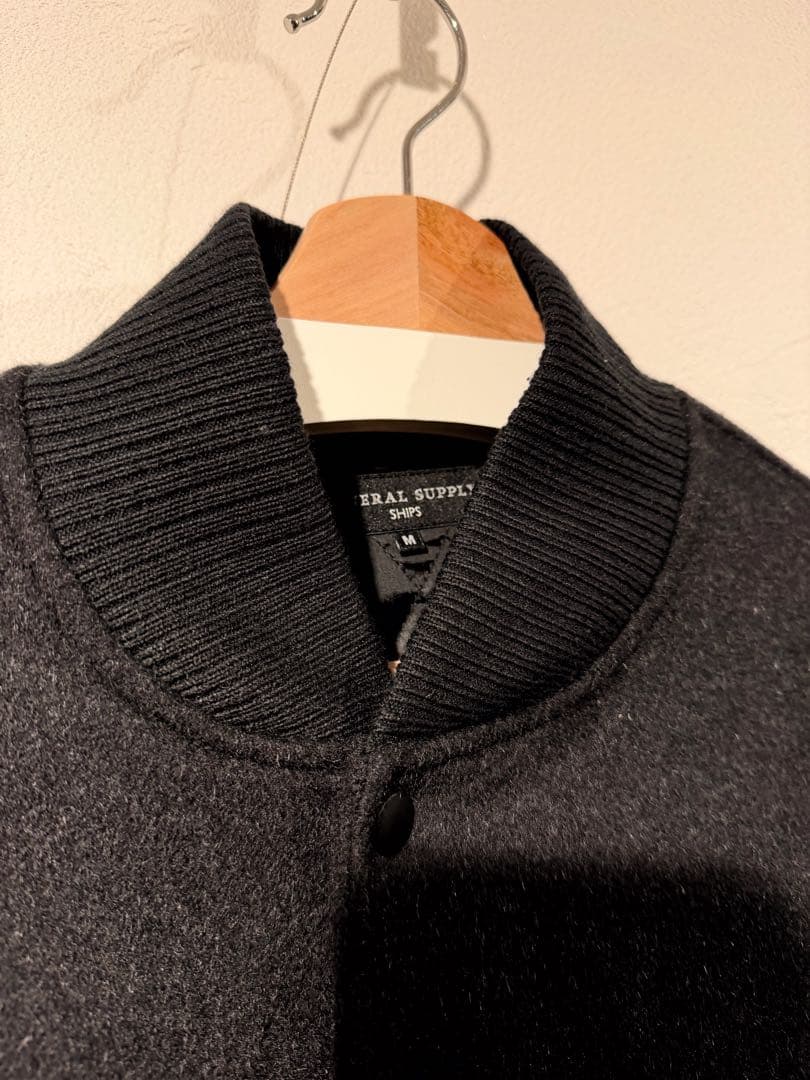 【美品】SHIPS スタジャン 袖牛レザー M シップス　スタジアムジャンパー