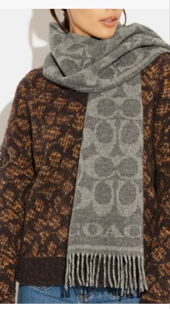 リコ★コーチ★シグネイチャーカシミヤ100%マフラー★グレー