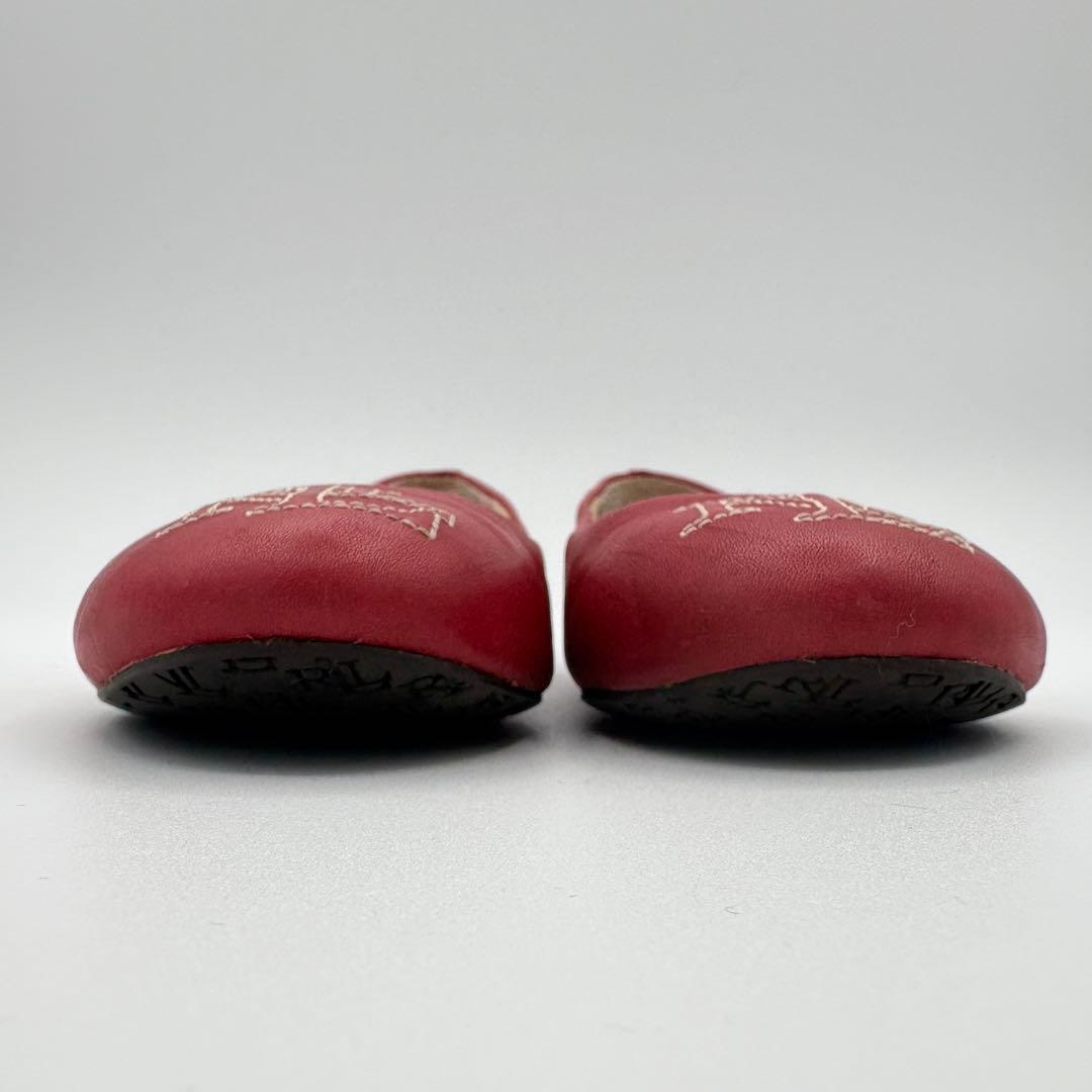 ローレンラルフローレン　フラット　レザーパンプス赤　US5 ロゴ　バレーシューズ