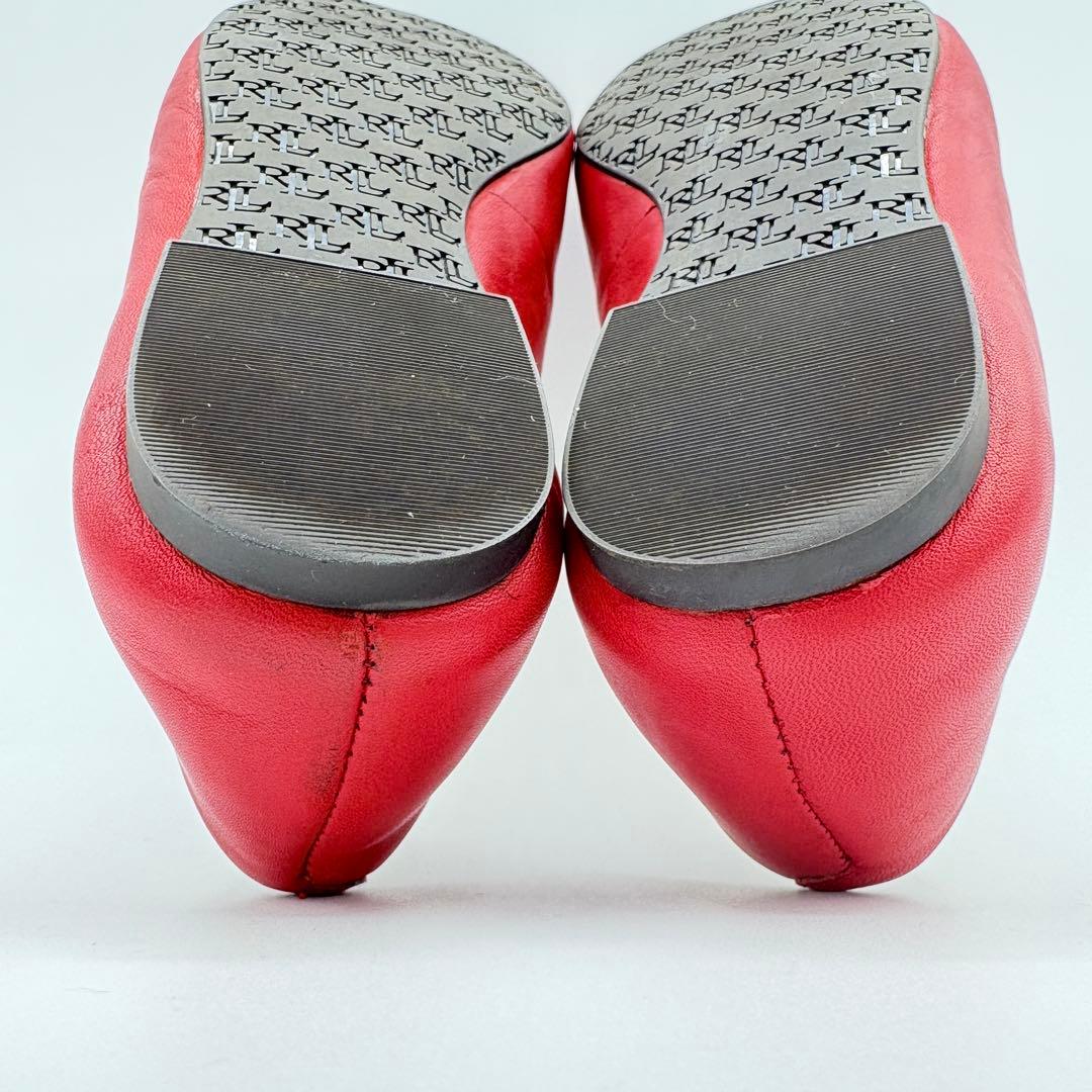 ローレンラルフローレン　フラット　レザーパンプス赤　US5 ロゴ　バレーシューズ