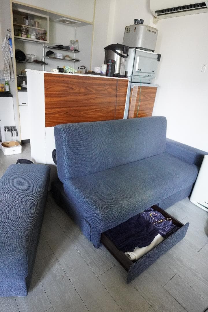 ニトリ オットマン付きソファベッド　青ブルー　収納付き　3人がけソファ
