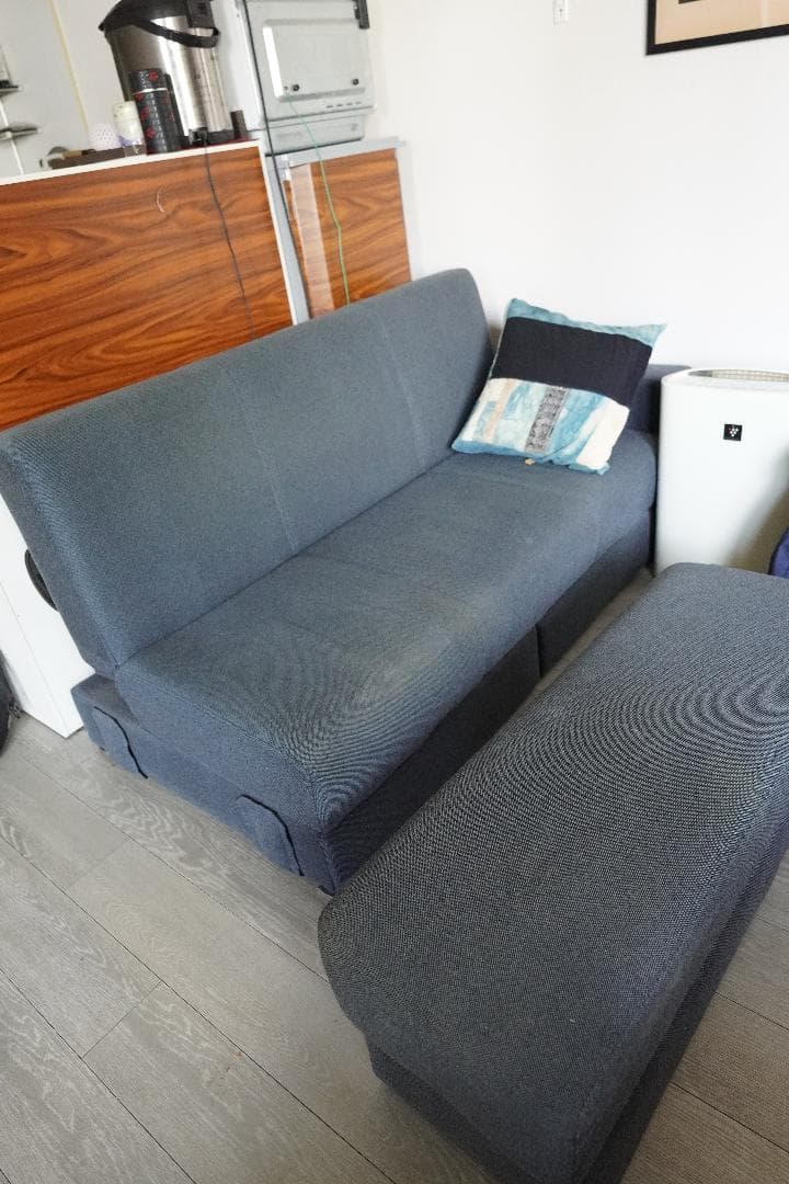 ニトリ オットマン付きソファベッド　青ブルー　収納付き　3人がけソファ