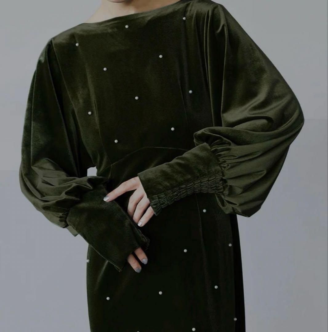 ワンピース AMERI BACK OPEN PEARL VELOUR DRESS