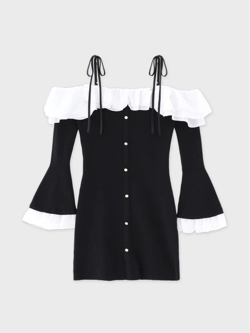 ワンピース M me eme Noir frill ribbon mini onepiece