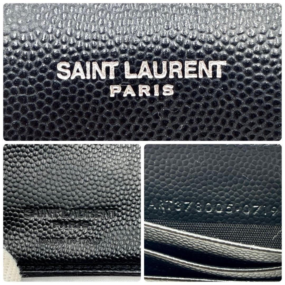 鑑定済 サンローラン マネークリップ キャビアスキン 札入れ レザー 黒