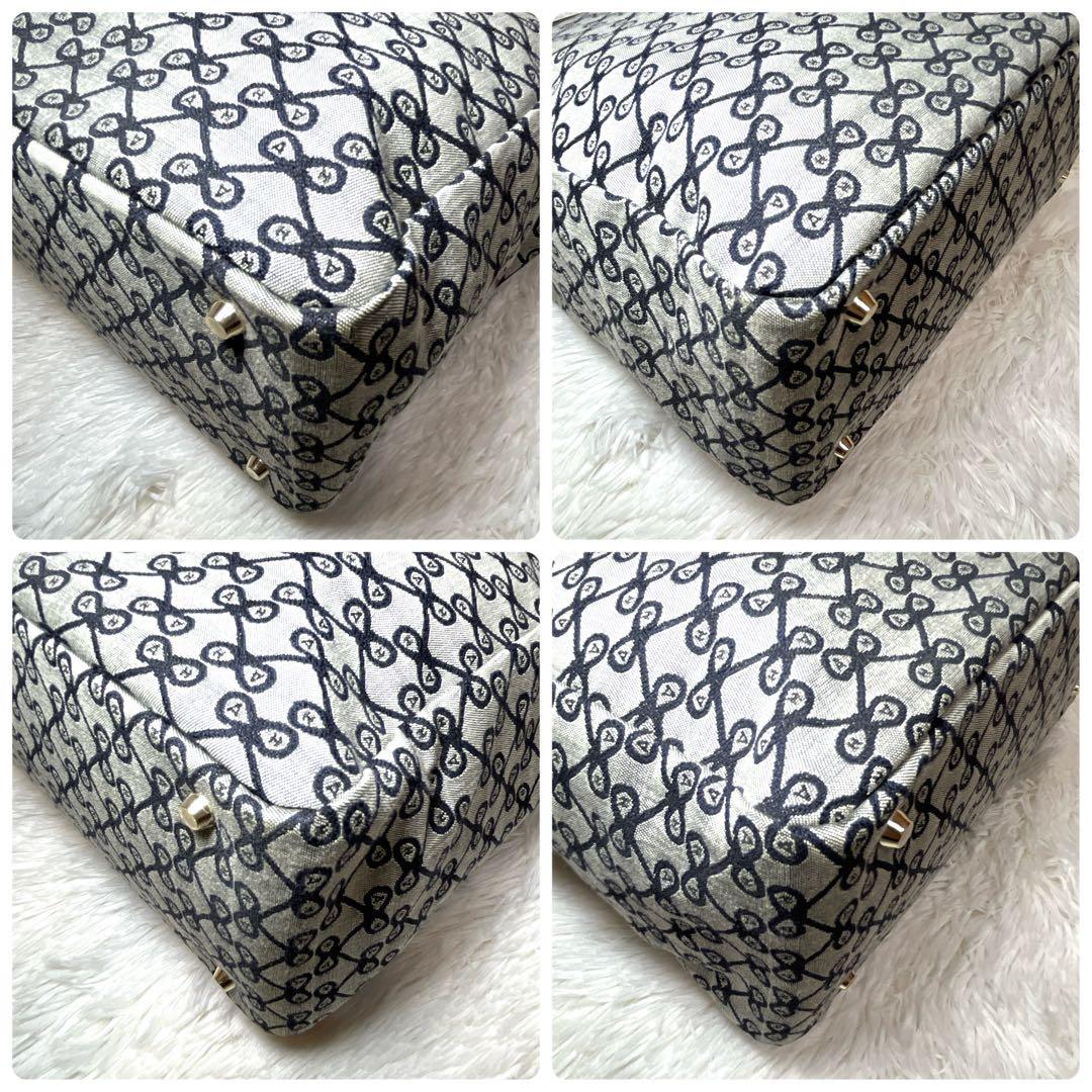 美品 アニヤハインドマーチ リボン 総柄 トートバッグ グレー ロゴ レザー