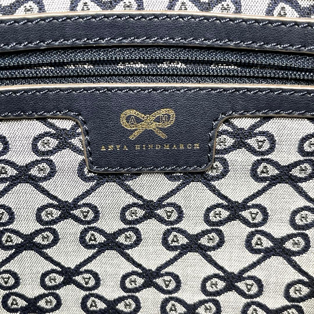 美品 アニヤハインドマーチ リボン 総柄 トートバッグ グレー ロゴ レザー