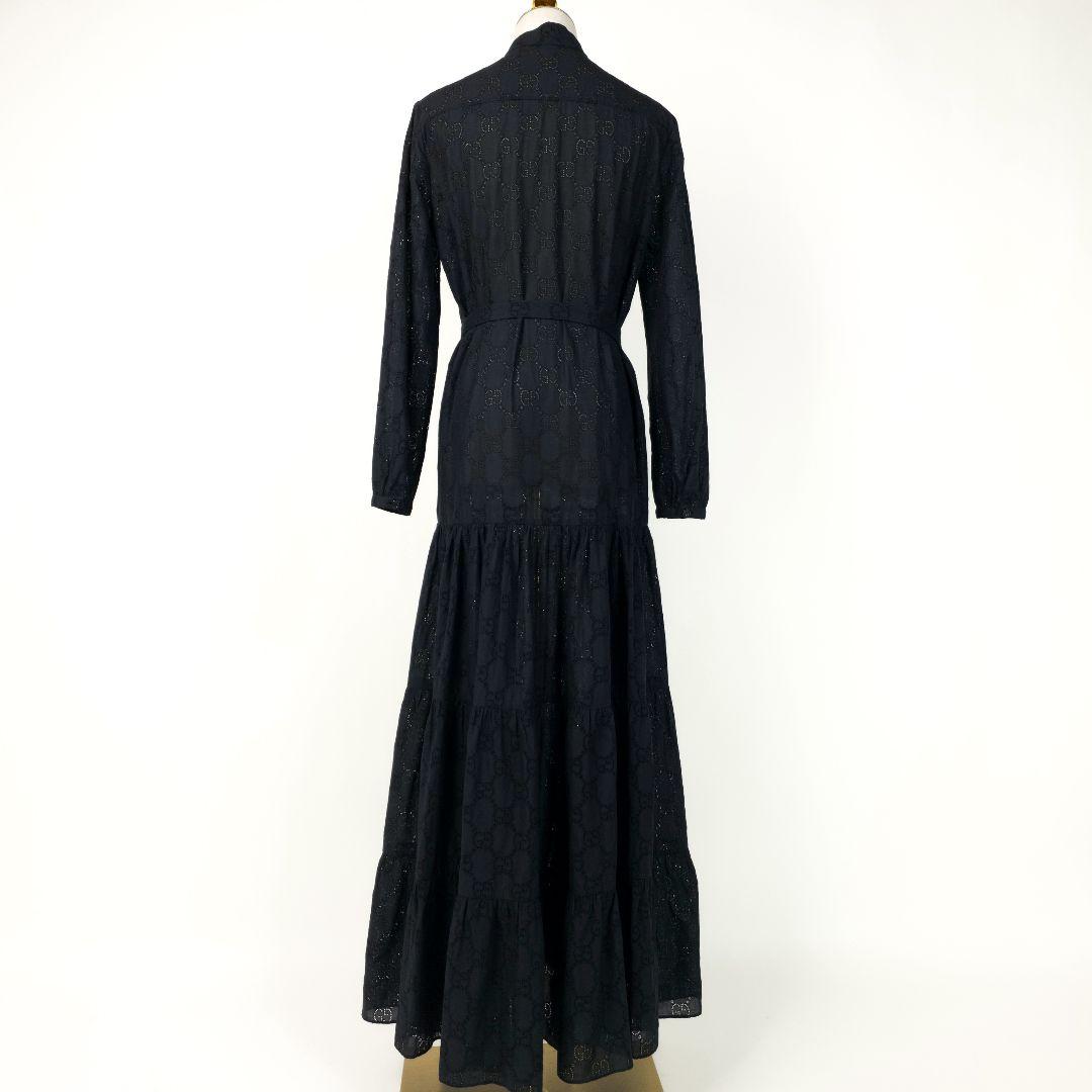 【極美品】グッチ GGロゴ刺繍 ティアード ワンピース ベルト ブラック 36