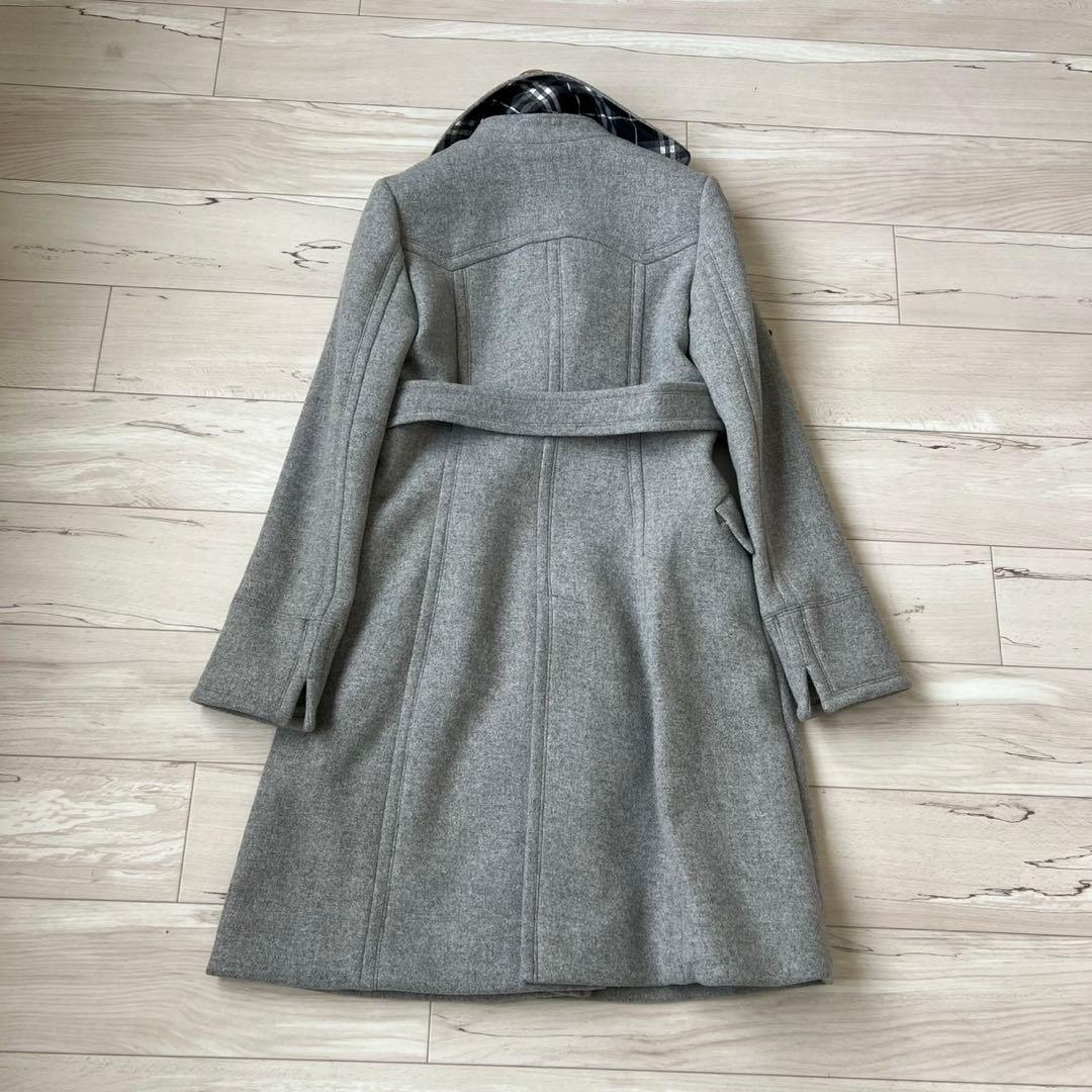 バーバリーブルーレーベル　ベルテッドコート　チェック　ロングコート　アンゴラ