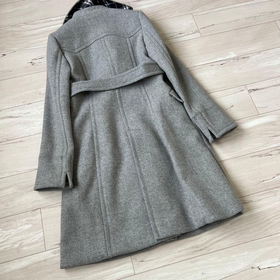 バーバリーブルーレーベル　ベルテッドコート　チェック　ロングコート　アンゴラ