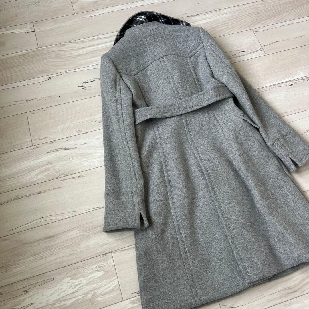 バーバリーブルーレーベル　ベルテッドコート　チェック　ロングコート　アンゴラ