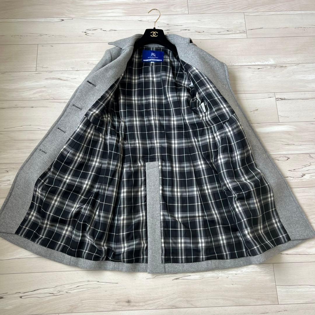 バーバリーブルーレーベル　ベルテッドコート　チェック　ロングコート　アンゴラ