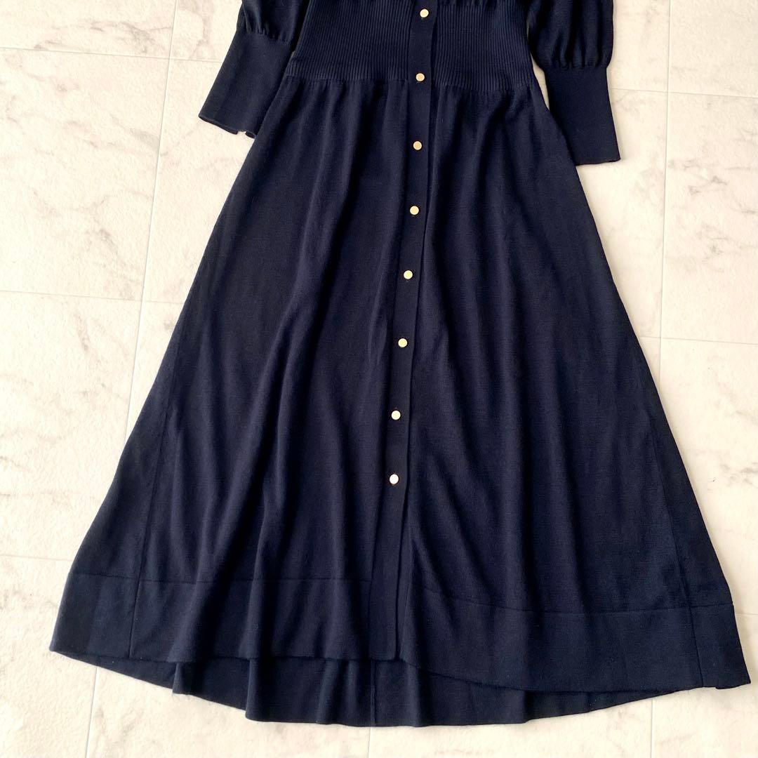 美品.定価3.5万☆マルティニーク ニットワンピース フレア 金ボタン