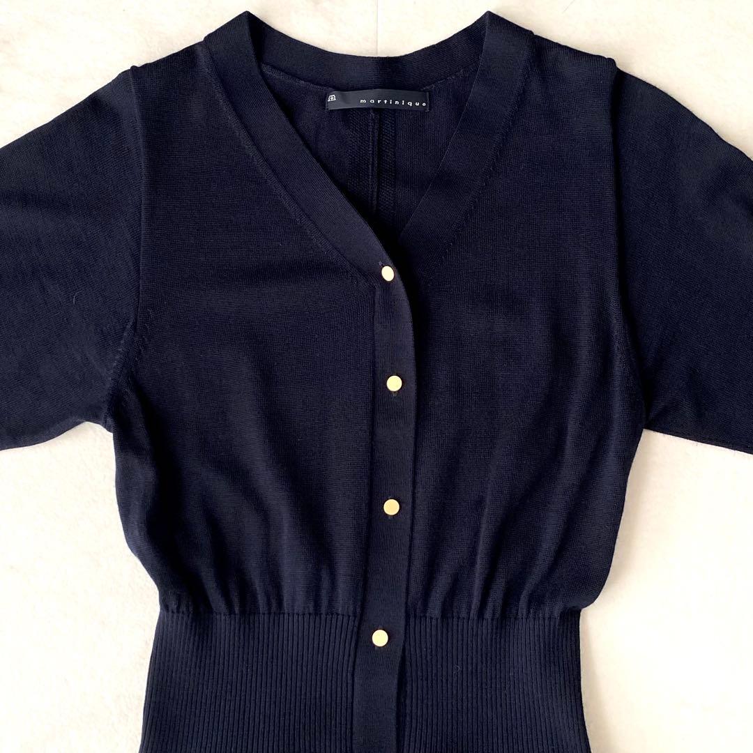 美品.定価3.5万☆マルティニーク ニットワンピース フレア 金ボタン