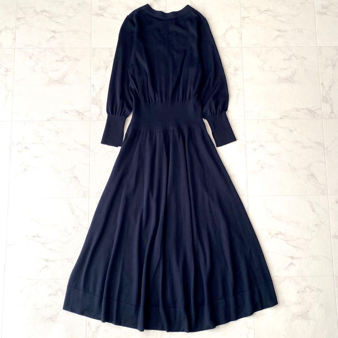 美品.定価3.5万☆マルティニーク ニットワンピース フレア 金ボタン