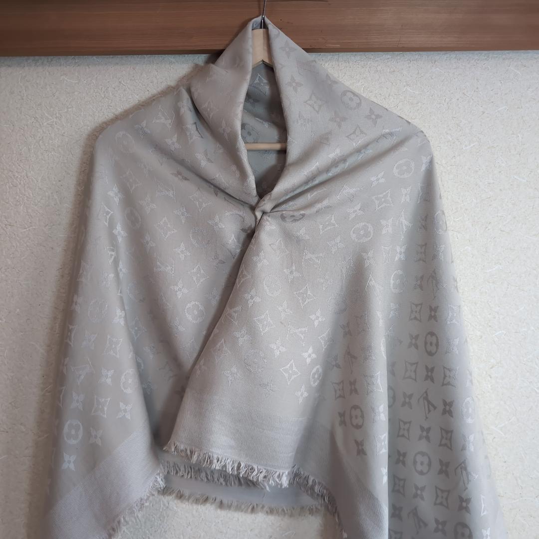 グレージュ LOUIS VUITTON モノグラム 大判ストール 伊 d118