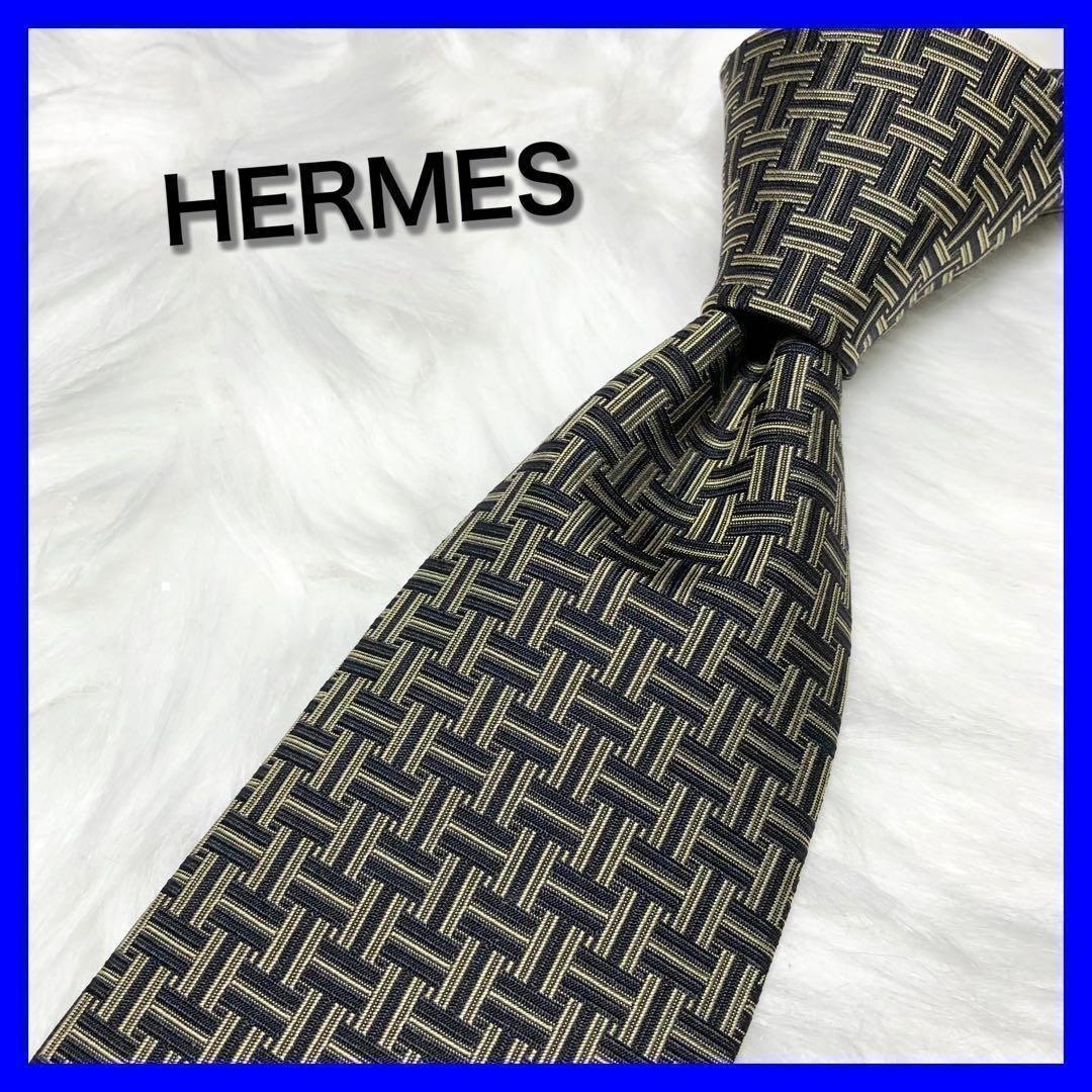 ア様用★HERMES エルメス ネクタイ H柄 H織 ブラック カーキ ファソネ