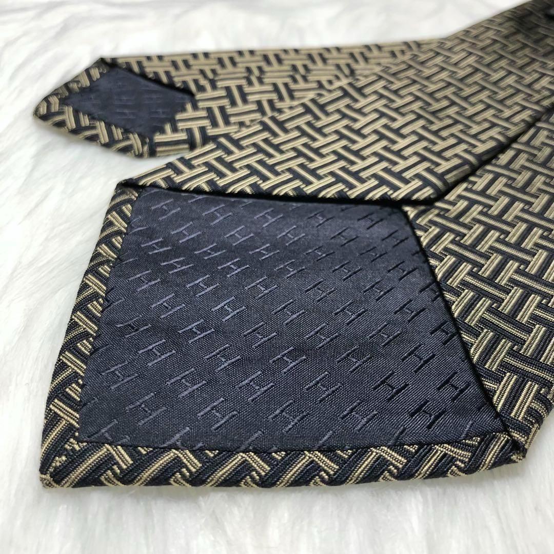 ア様用★HERMES エルメス ネクタイ H柄 H織 ブラック カーキ ファソネ