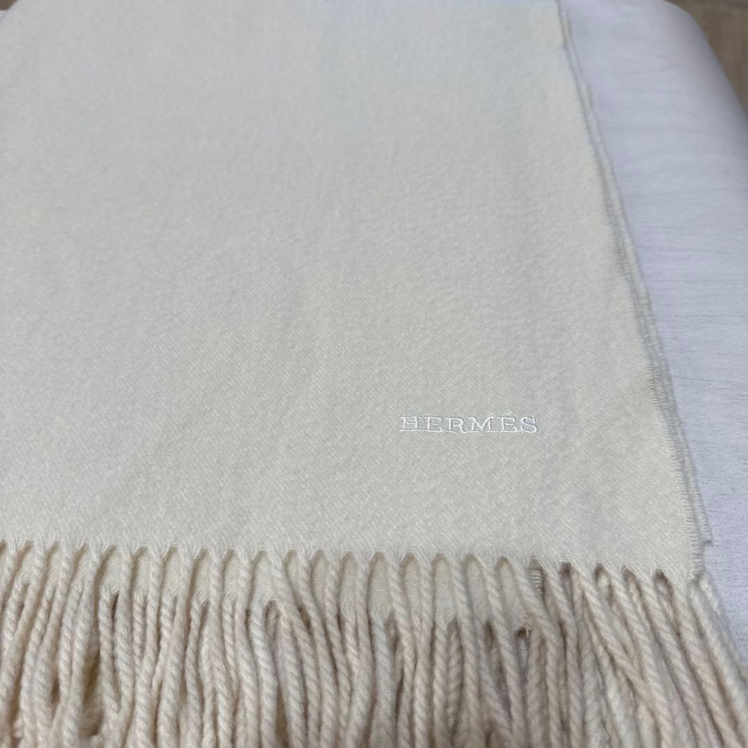 HERMES エルメス　カシミヤ　大判マフラー　ショール　白　ホワイト