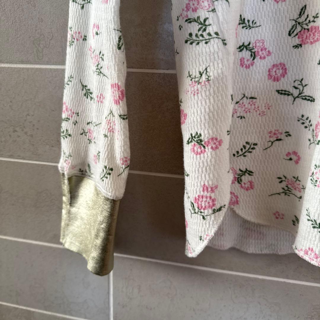 YUKI FUJISAWA サーマル　長袖　フラワープリント 箔プリント